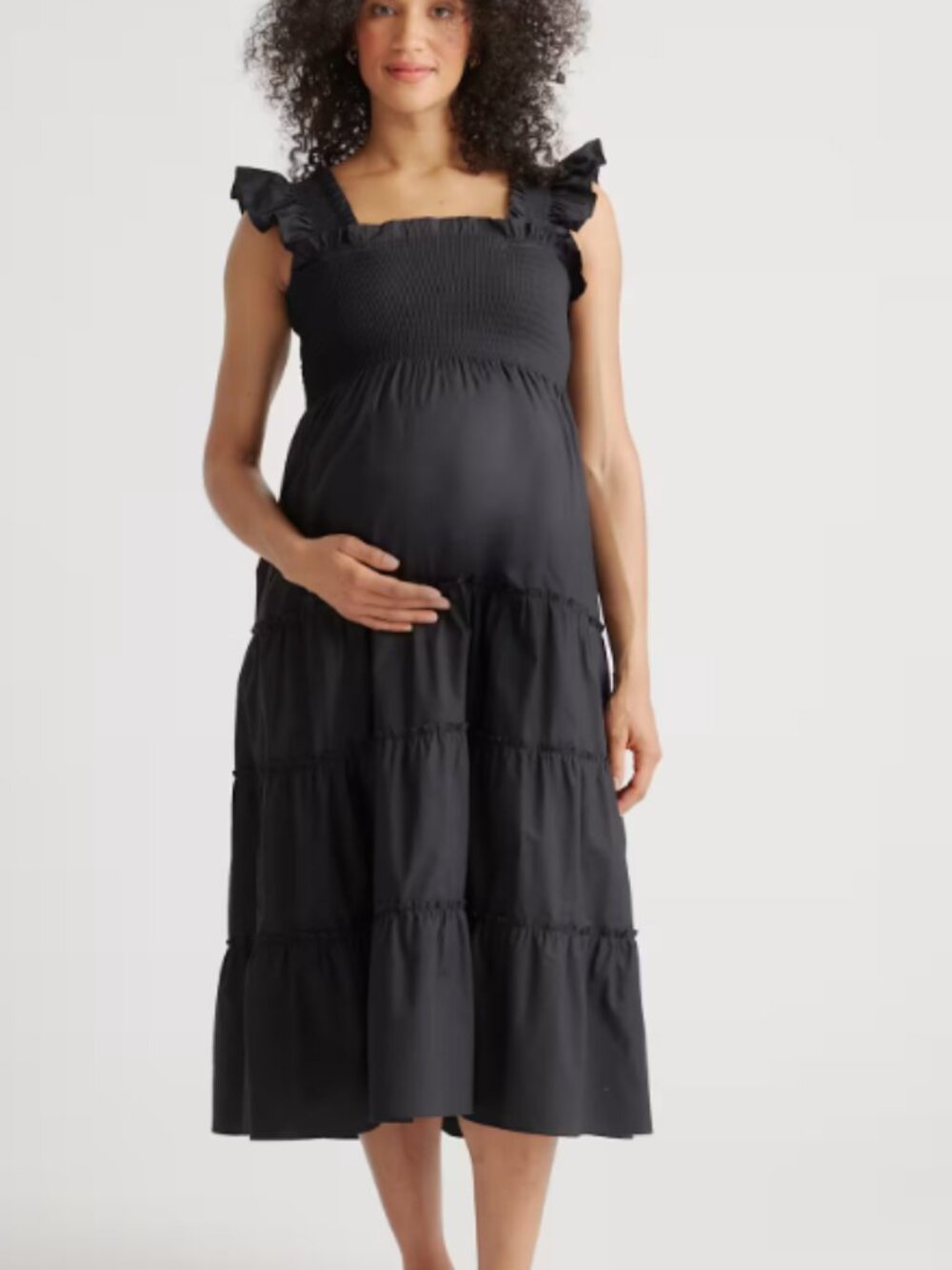 100% Organic Cotton Maternity Smocked Midi Dress